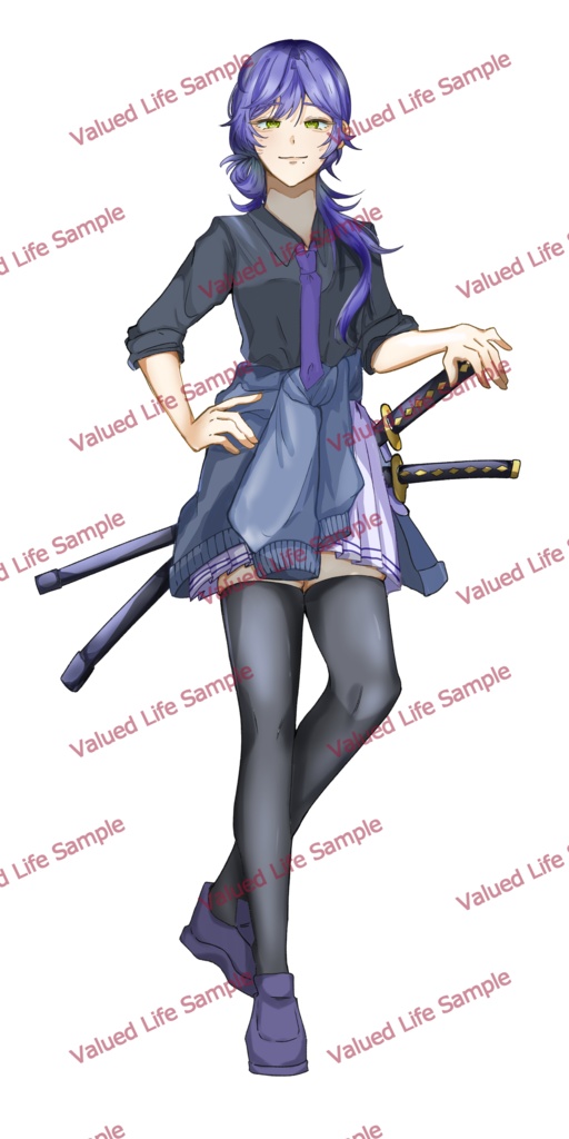 【立ち絵素材】TRPG_1 二刀流/紫髪/クール女子(商用利用OK)
