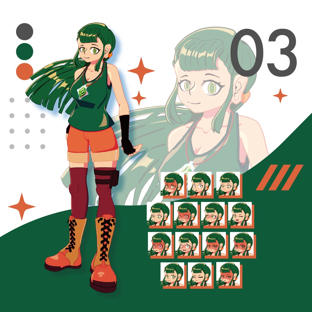 【立ち絵素材】TRPG_3　銃/緑髪/しなやかで強い女子（商用利用OK）
