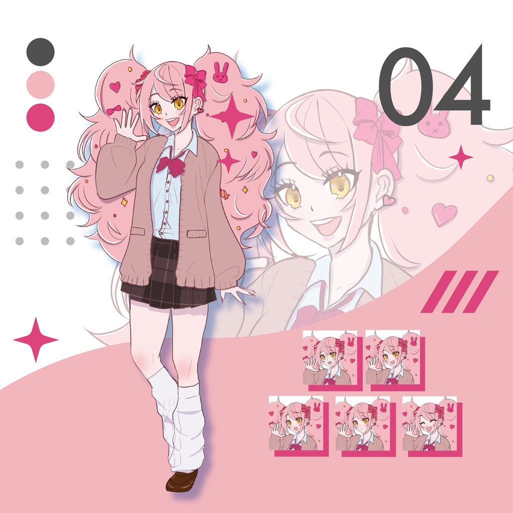 【立ち絵素材】TRPG_4　ピンク髪/明るい/女子高生（商用利用OK）