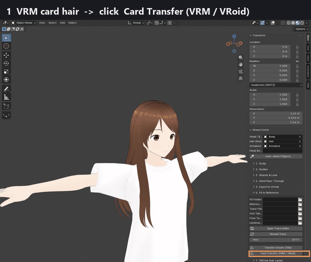Strand Comb|VRoidの髪をリアルな毛に・VRChat用ヘアカード出力【Blender】