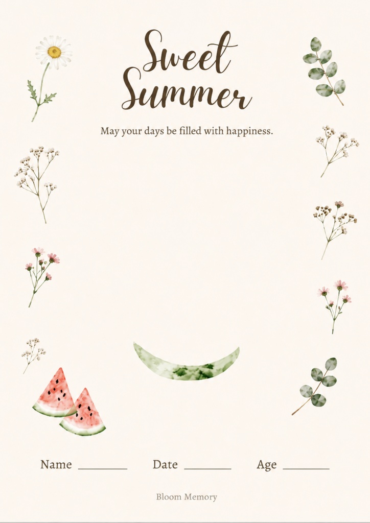 Sweet Summer|すいか足形アート|A4対応|デジタルテンプレート