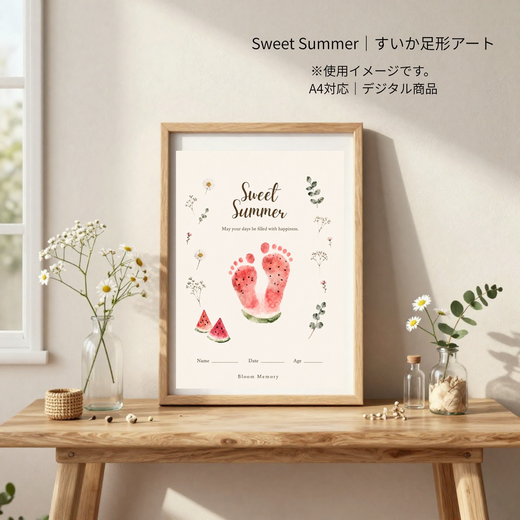 Sweet Summer|すいか足形アート|A4対応|デジタルテンプレート