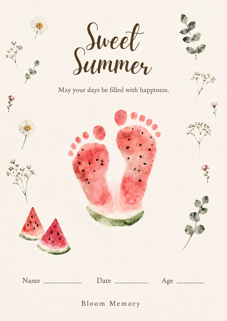 Sweet Summer|すいか足形アート|A4対応|デジタルテンプレート