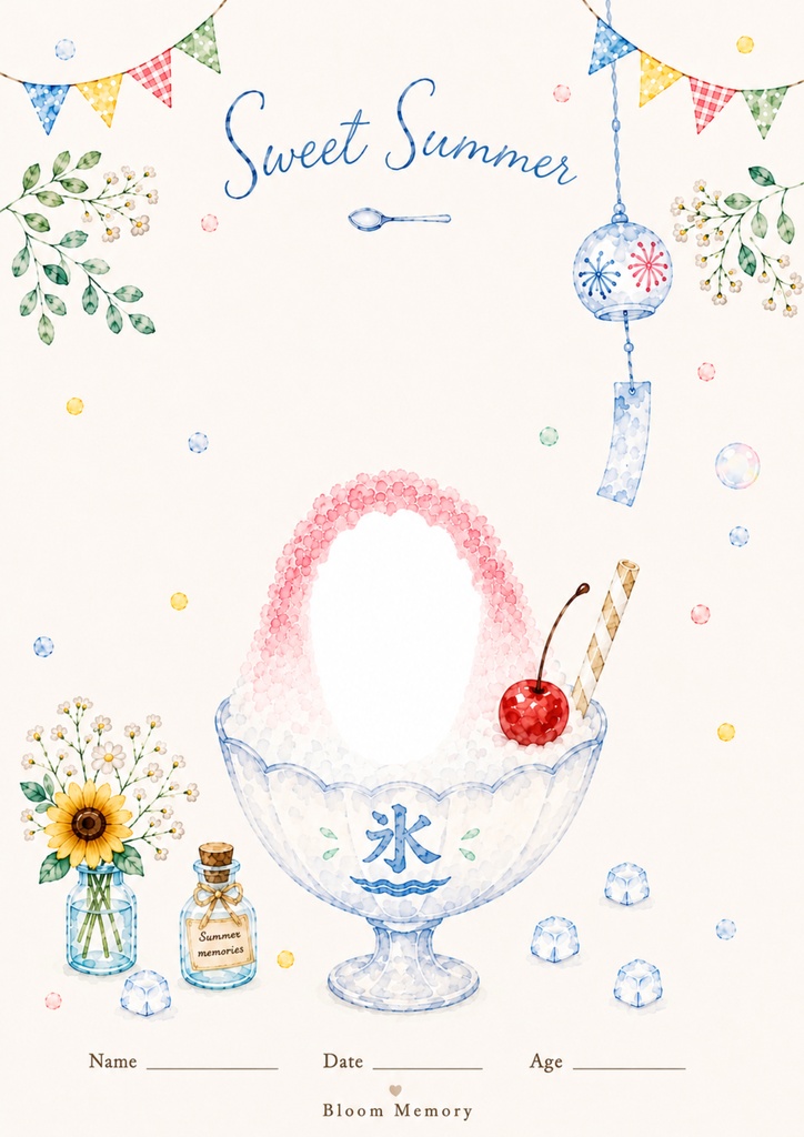 Little Shaved Ice|かき氷足形アート|A4対応|デジタルテンプレート