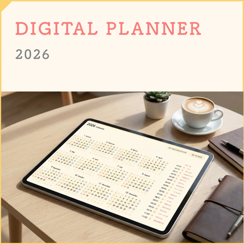 【ハイパーリンク付き】iPad手帳テンプレート/デジタルプランナー【2026】
