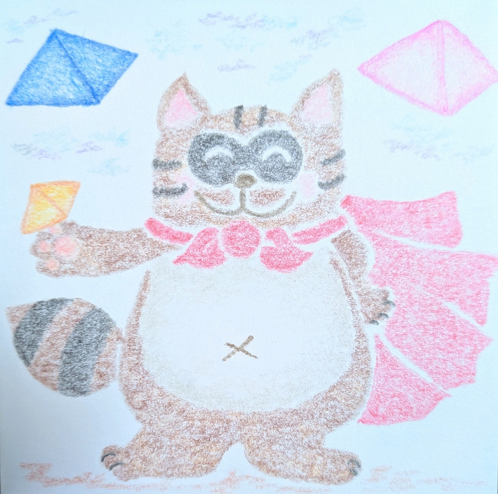油性色鉛筆画❁狸じゃないよ猫❁原画ミニアート(一点物・手描きアート)