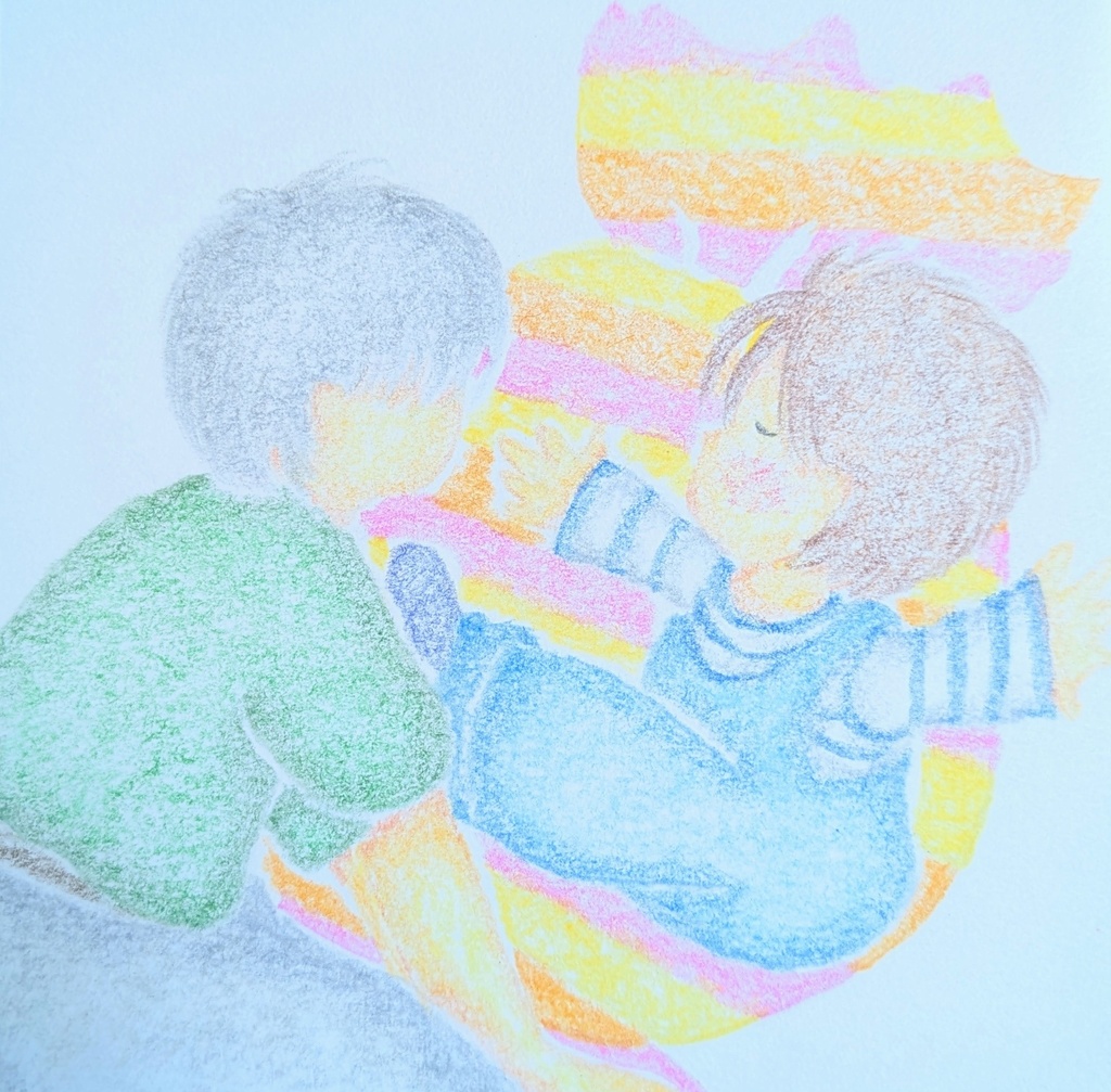 油性色鉛筆画❁やさしい午後 ― 祖父と孫❁原画ミニアート(一点物・手描きアート)