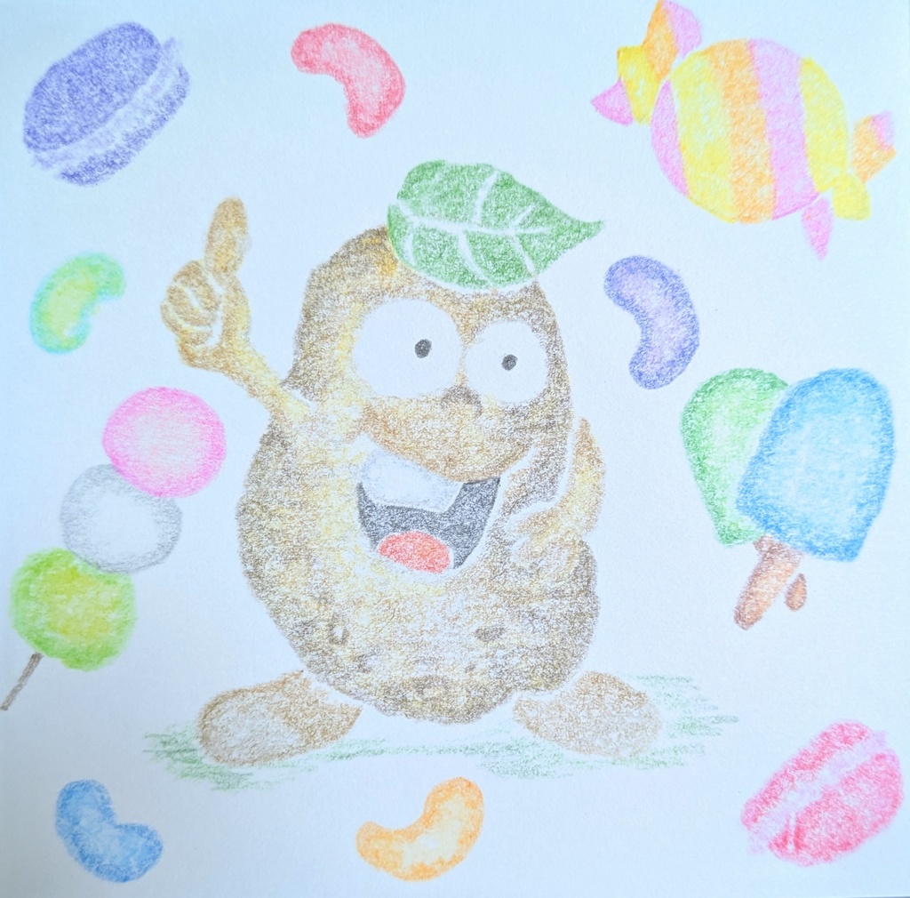 油性色鉛筆画❁お菓子の森のじゃがポテ❁原画ミニアート（一点物・手描きアート）