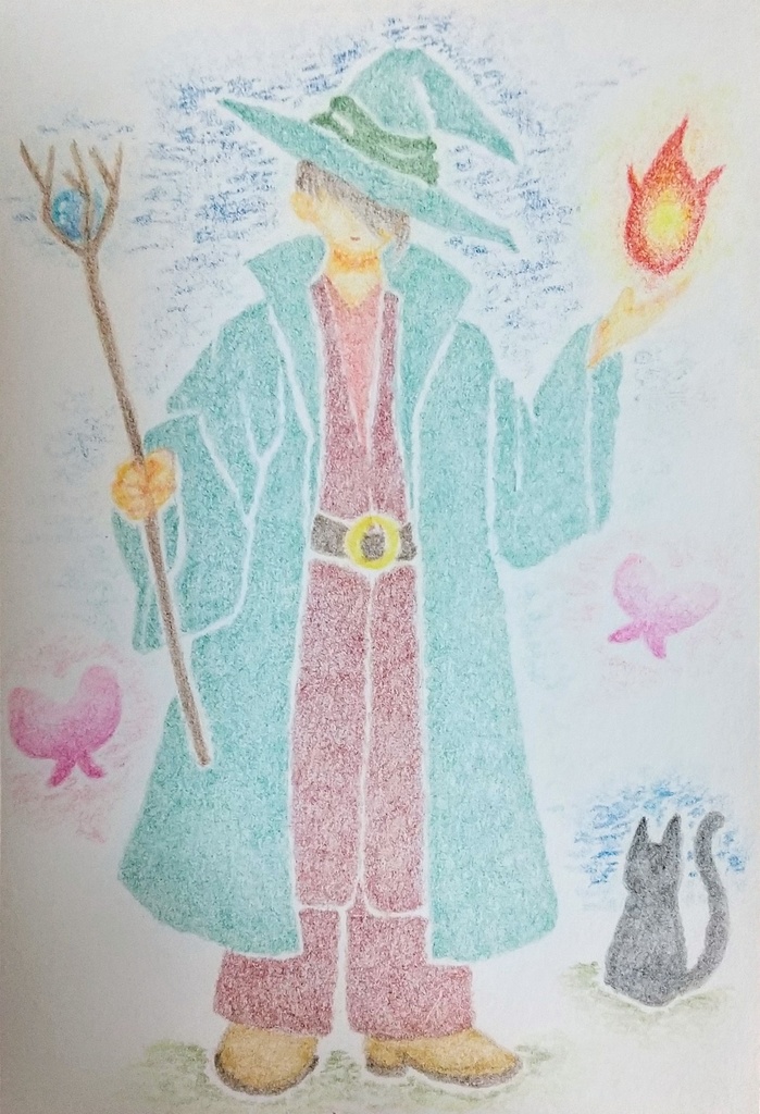 油性色鉛筆画❀幻想の魔術師❀原画一点物・手描きアート（postcard）