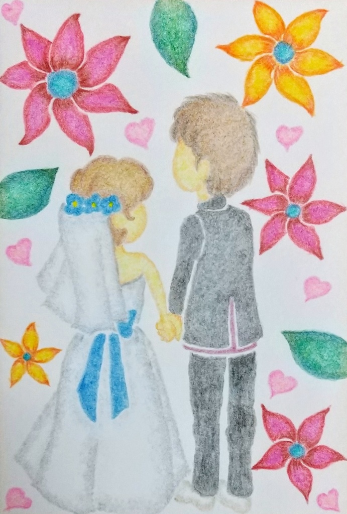 ♡幸せの誓い♡油性色鉛筆原画ポストカード(原画一点物)