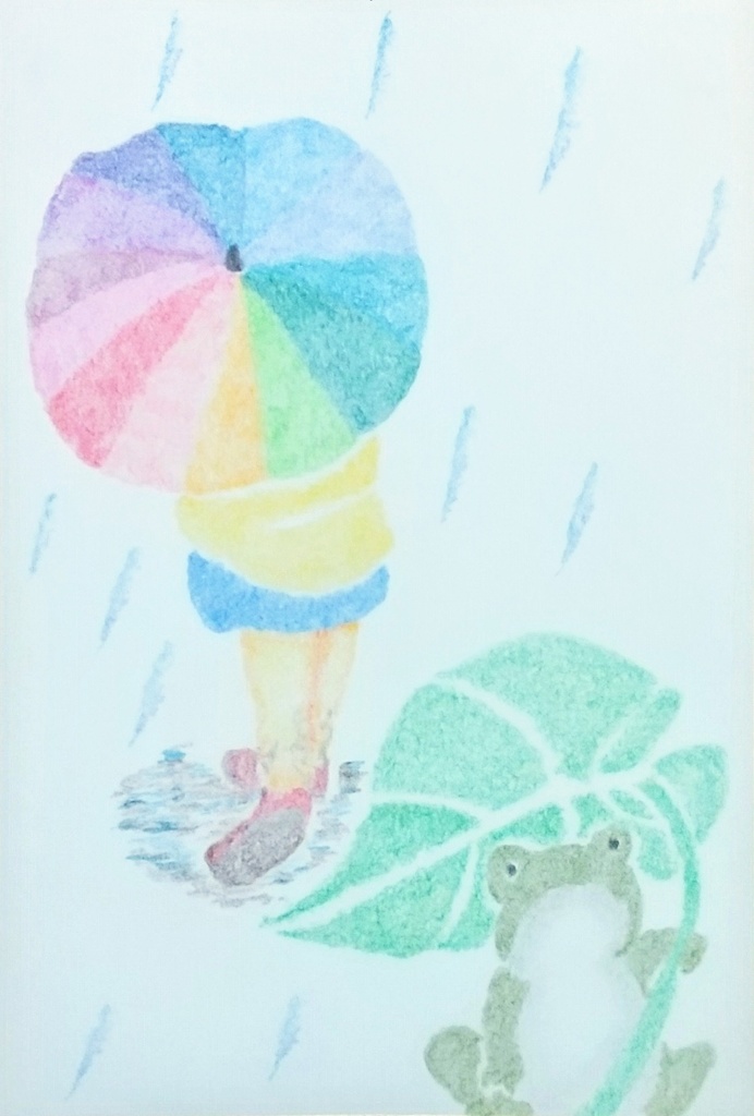 油性色鉛筆画❀雨の日の彩り❀原画一点物・手描きアート（postcard）