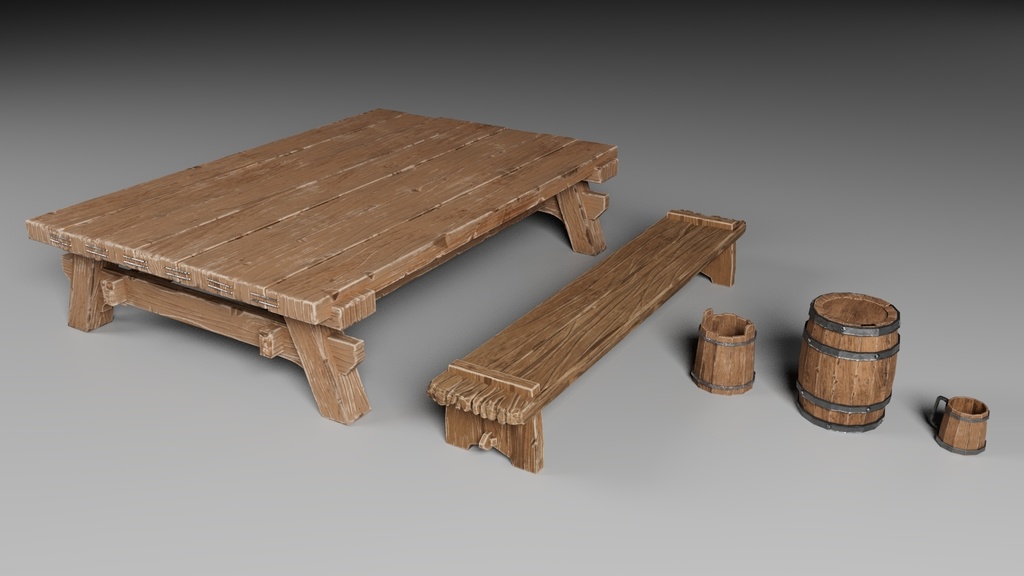 山賊風家具セット テクスチャ付【FBX,OBJ】Maya