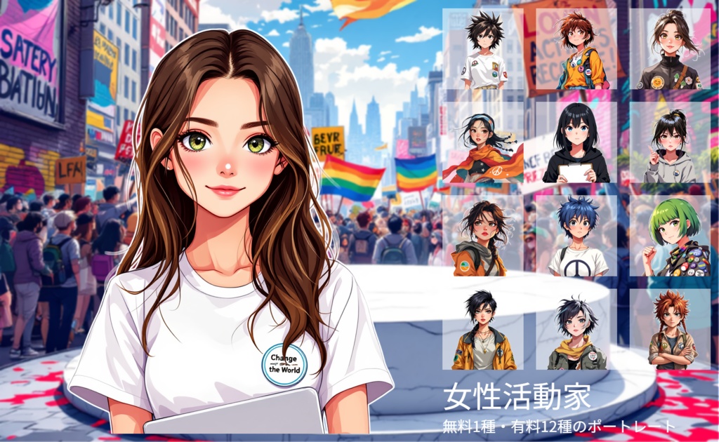 【全12種・無料1種】女性活動家素材