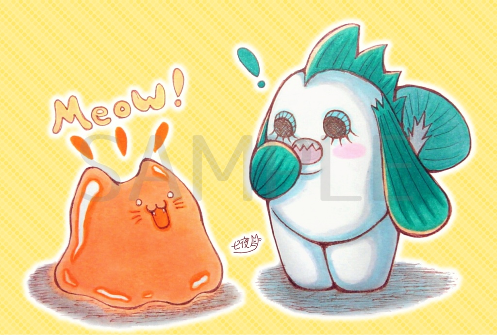 ポストカード：魚人ちゃんとニャメーバ