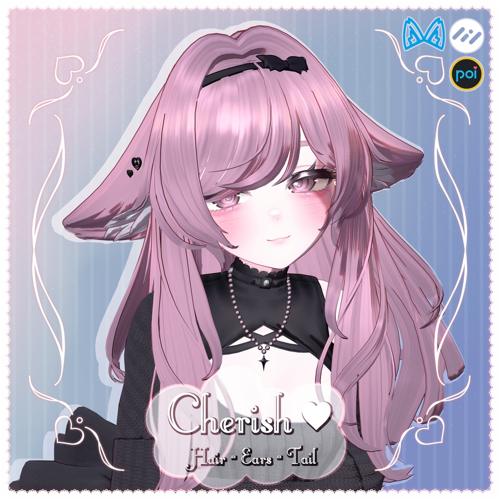 〖5アバター対応〗 Cherish ♡ Hair+Ears+Tail 【VRChat用ヘア+アクセサリー モデル】