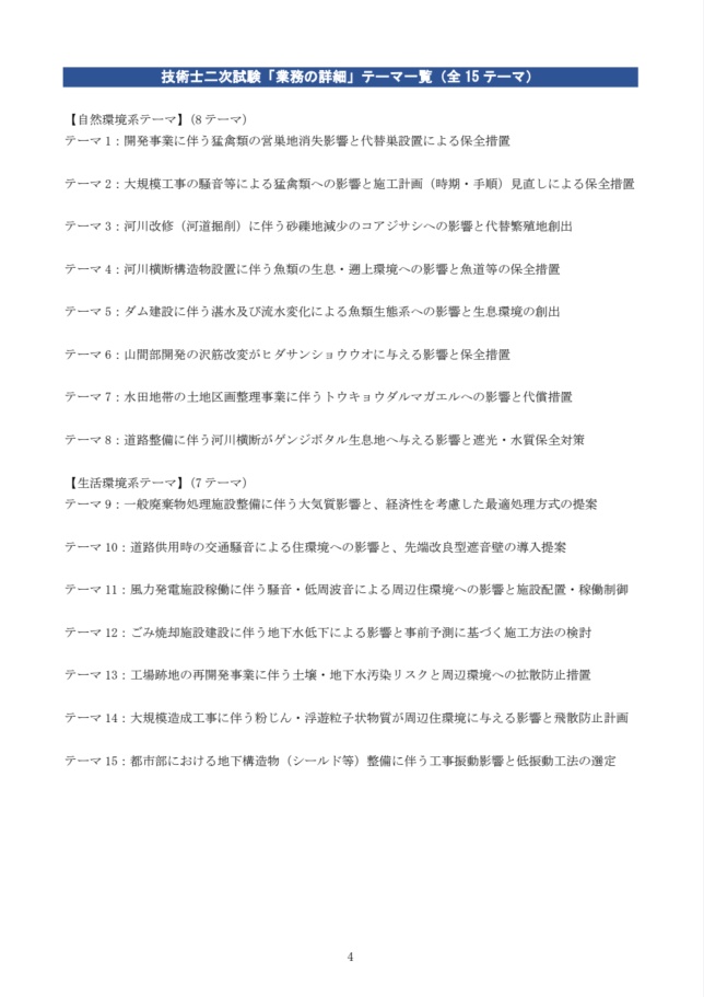 【技術士_申込書_詳細業務】記載例15テーマ×2例(建設環境、環境影響評価、自然環境保全)