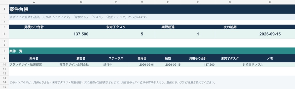 ひとり受託の案件進行キット｜見積もり・タスク・納品チェック Excel / Numbersテンプレート