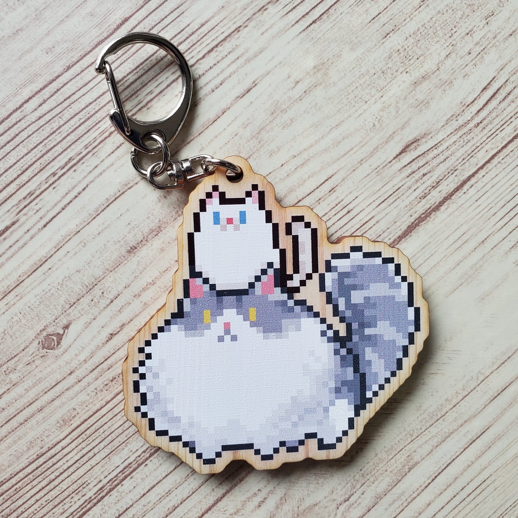 IRONBOYドット絵ウッドキーホルダー【銀髪兄さん・はがね&しろがね】