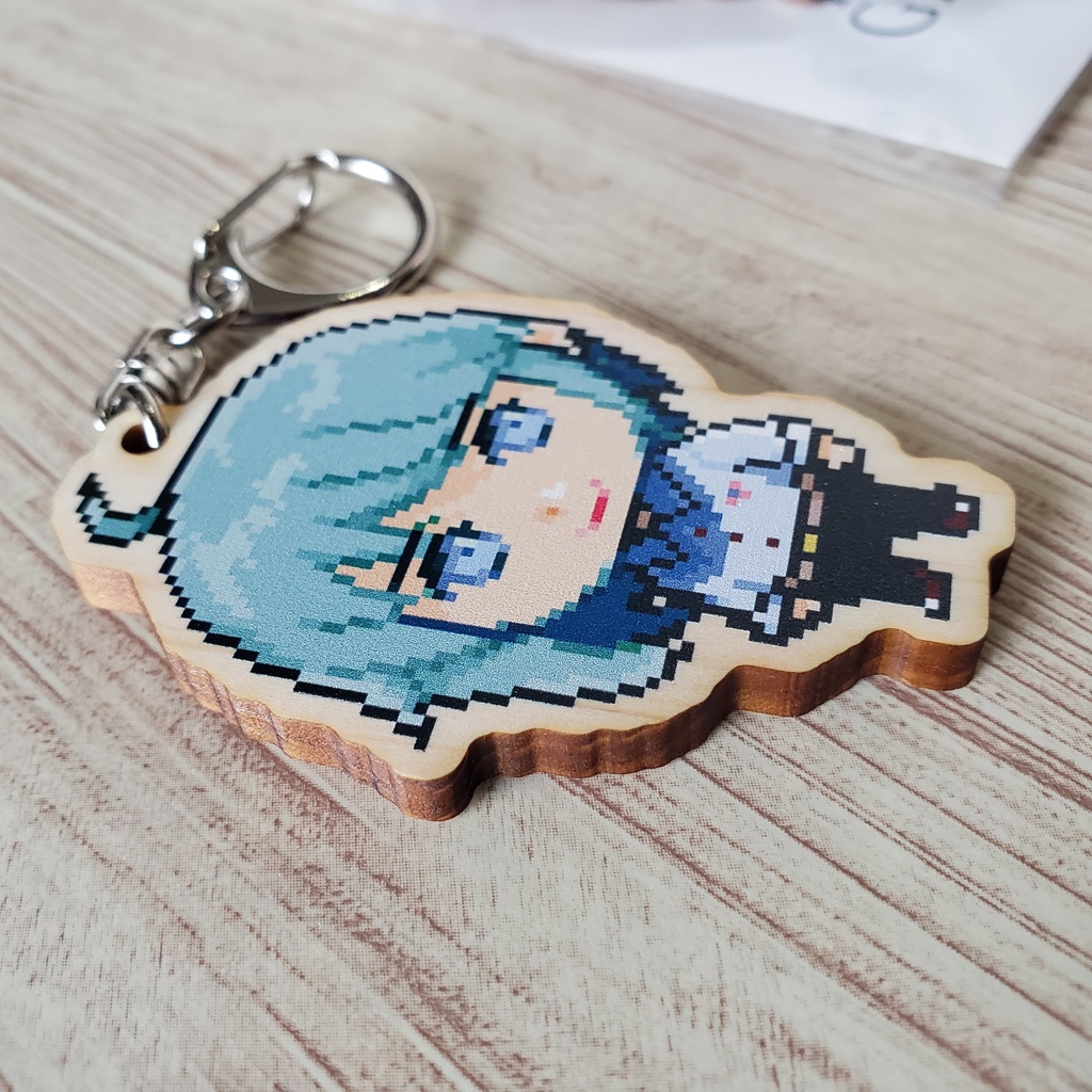 IRONBOYドット絵ウッドキーホルダー【銀髪兄さん・はがね&しろがね】