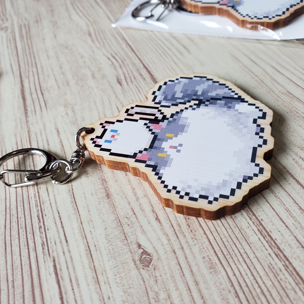 IRONBOYドット絵ウッドキーホルダー【銀髪兄さん・はがね&しろがね】