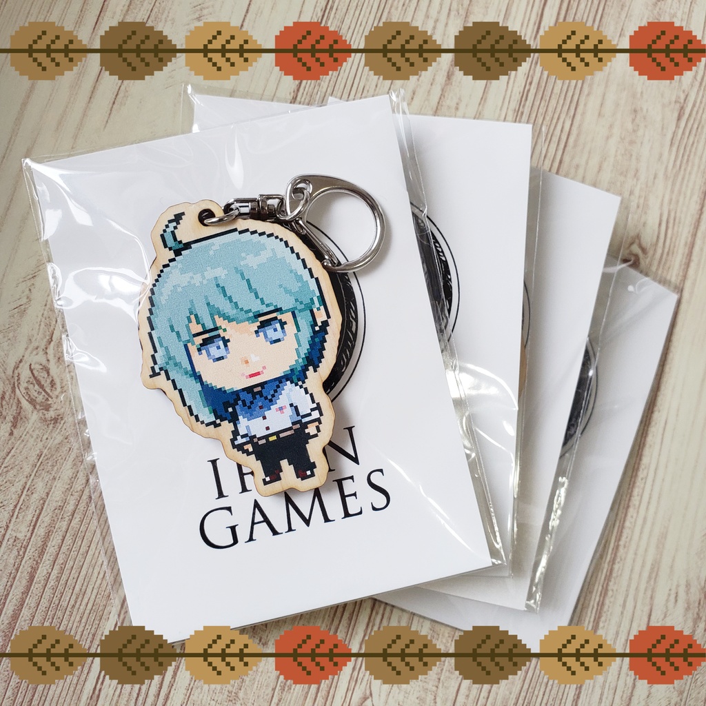 IRONBOYドット絵ウッドキーホルダー【銀髪兄さん・はがね&しろがね】