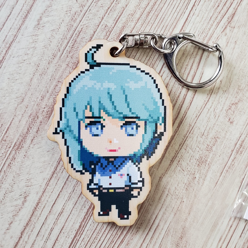 IRONBOYドット絵ウッドキーホルダー【銀髪兄さん・はがね&しろがね】