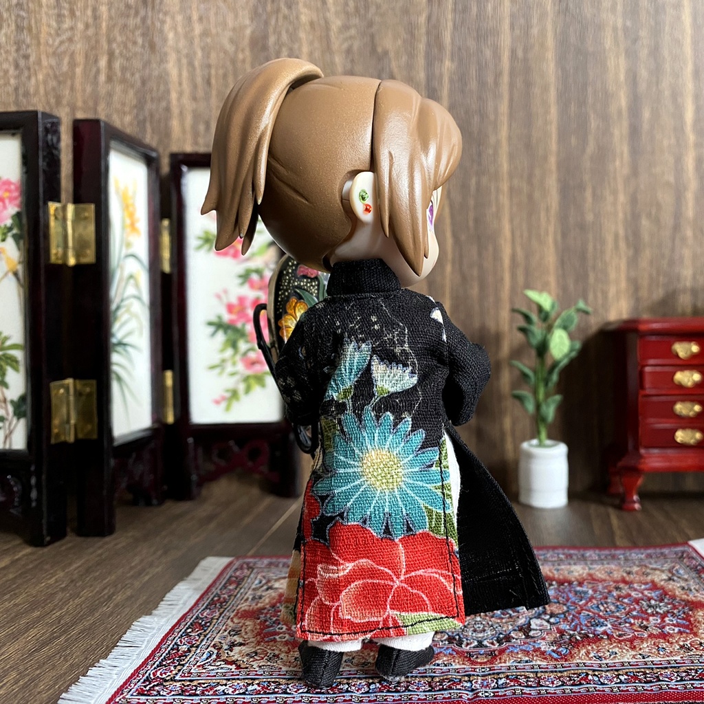 1/12サイズ◆チャイナ服(長袍・百花黒)/チャンパオ