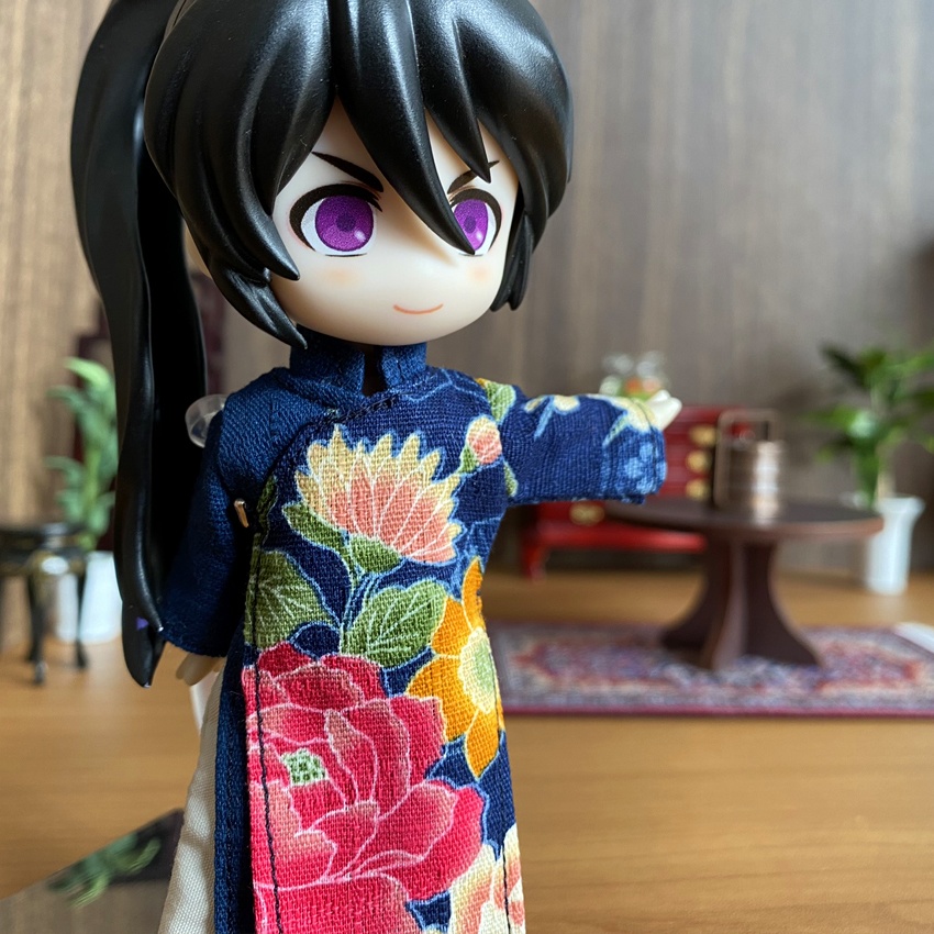 1/12サイズ◆チャイナ服（長袍・百花紺）/チャンパオ