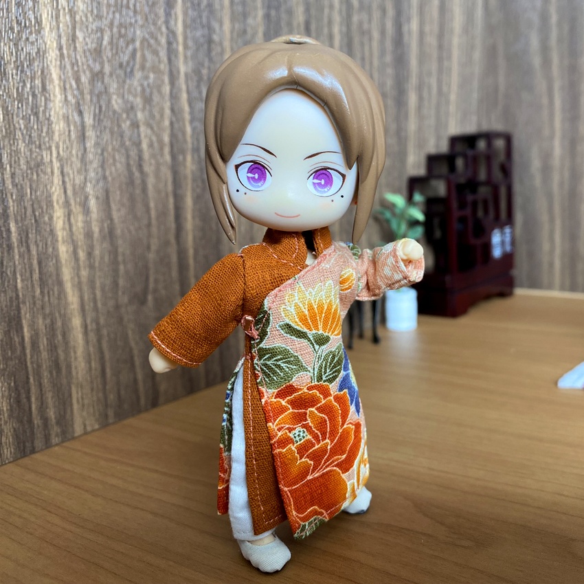 1/12サイズ◆チャイナ服（長袍・百花桔黄）/チャンパオ