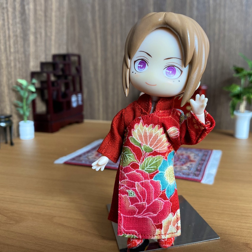 1/12サイズ◆チャイナ服（長袍・百花赤）/チャンパオ