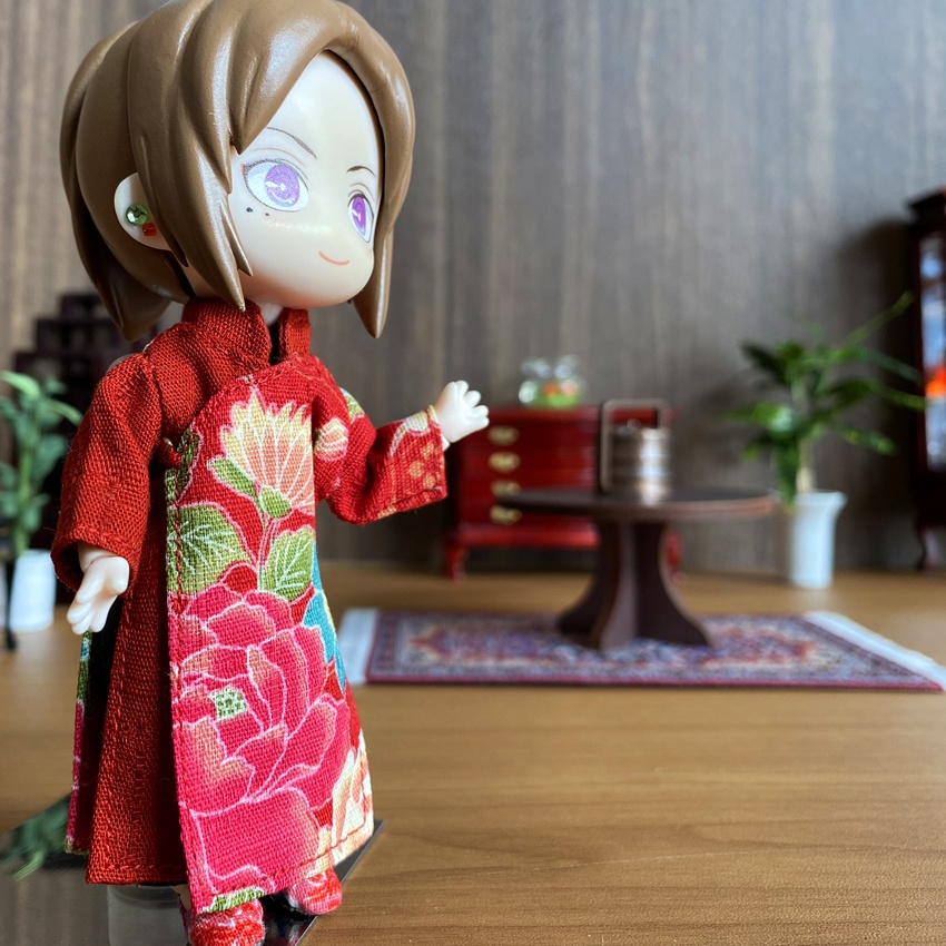 1/12サイズ◆チャイナ服（長袍・百花赤）/チャンパオ