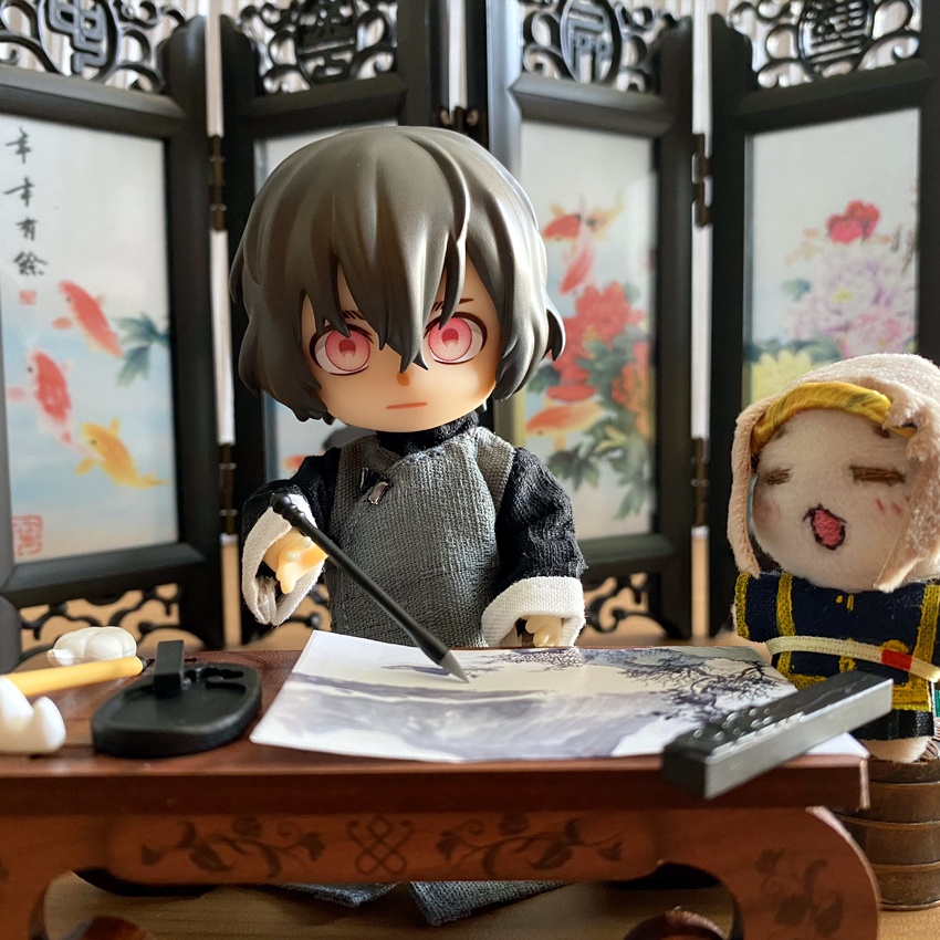 1/12サイズ◆チャイナ服（長袍・黒灰）/チャンパオ