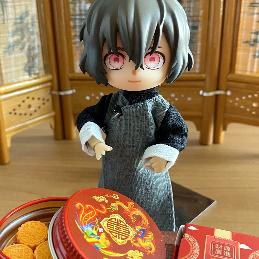1/12サイズ◆チャイナ服（長袍・黒灰）/チャンパオ