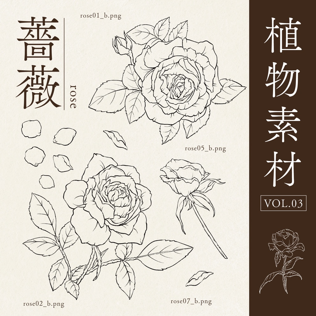 【素材Vol.03】手描き薔薇[無料版/有料版]