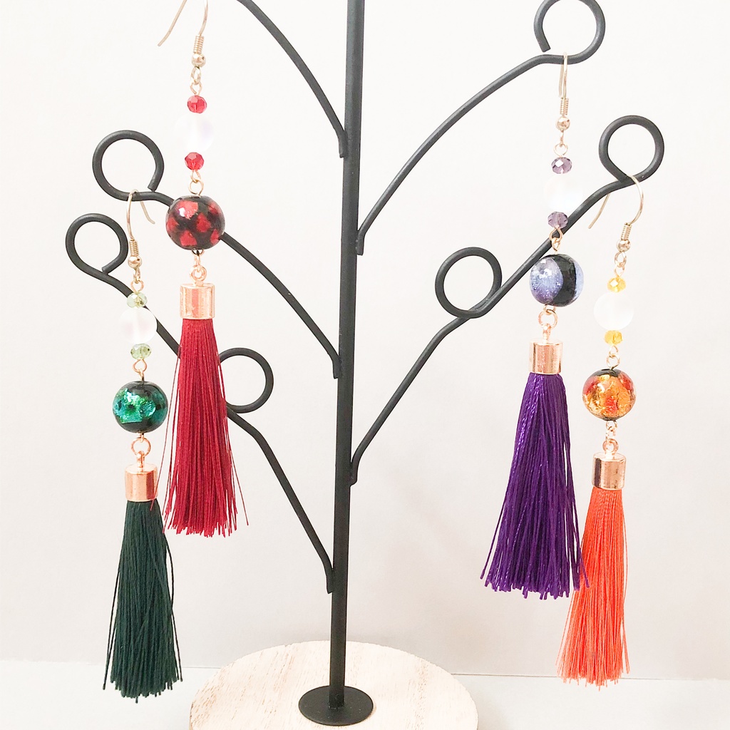 【最遊記】ホタルガラスとタッセルの耳飾り