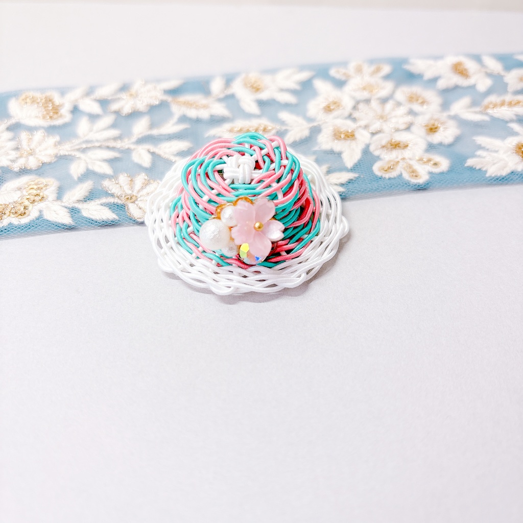 お帽子👒マグネットアクセ 桜×翡翠×白