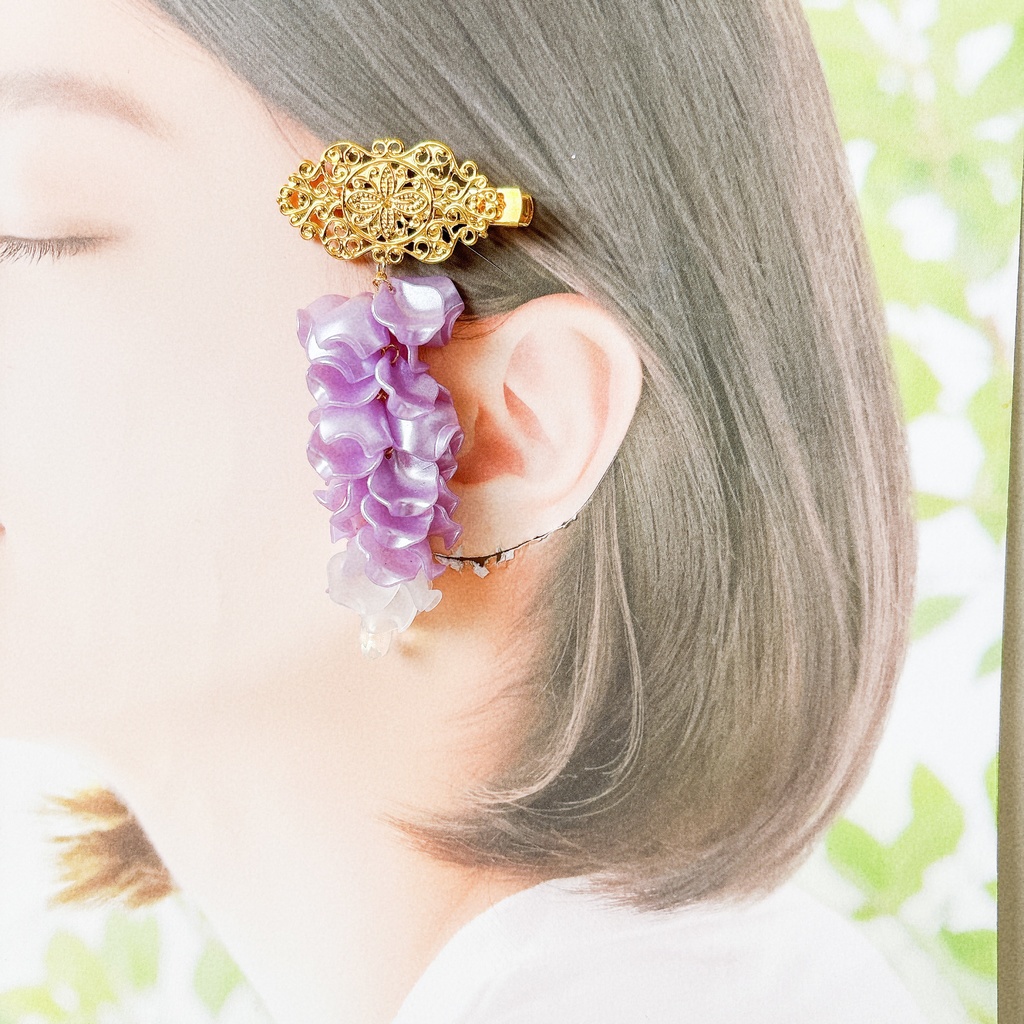藤の花ヘアクリップ パールパープル