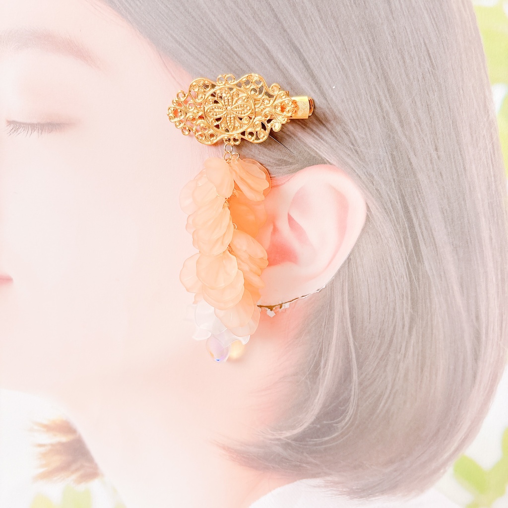 藤の花ヘアクリップ 橙