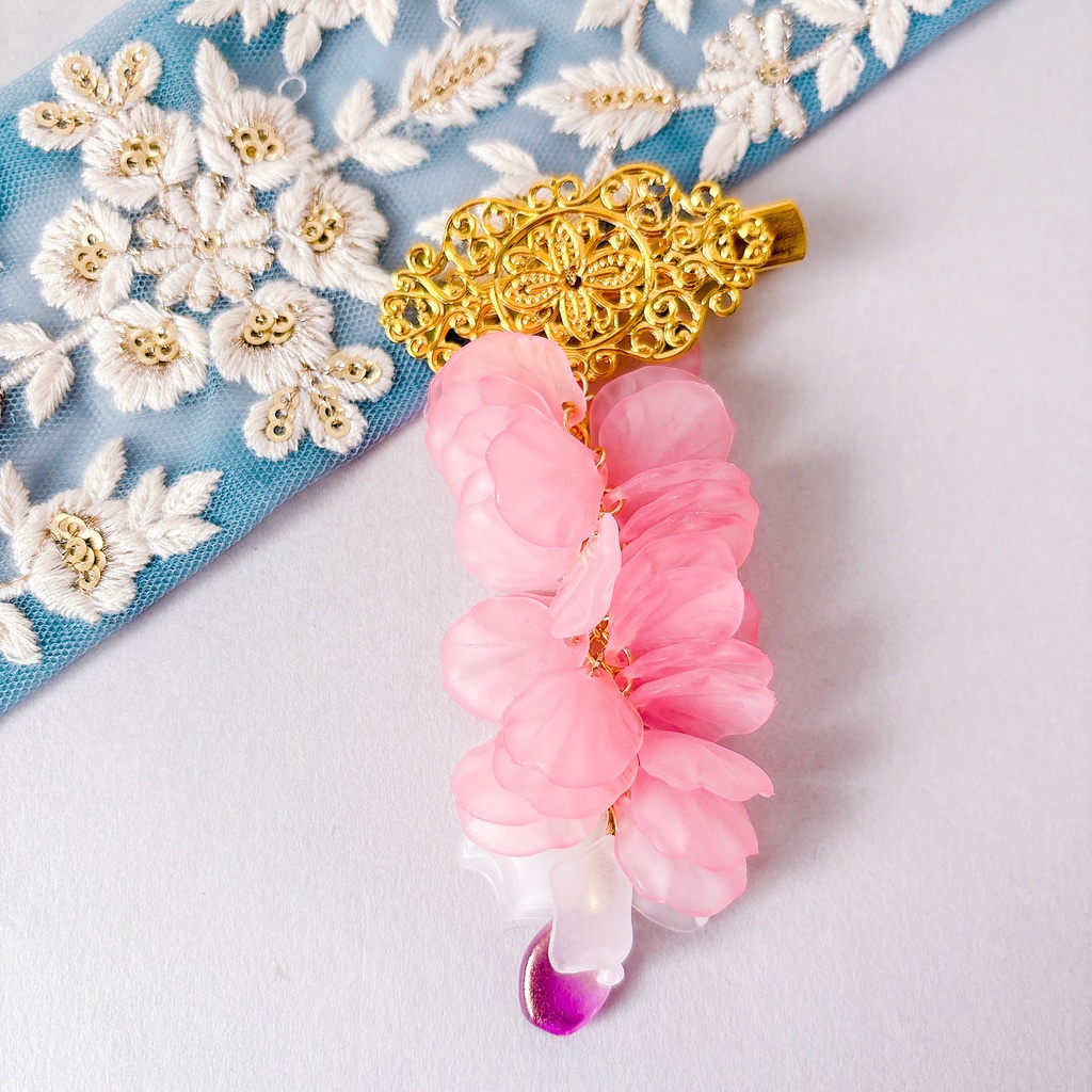 藤の花ヘアクリップ 桃