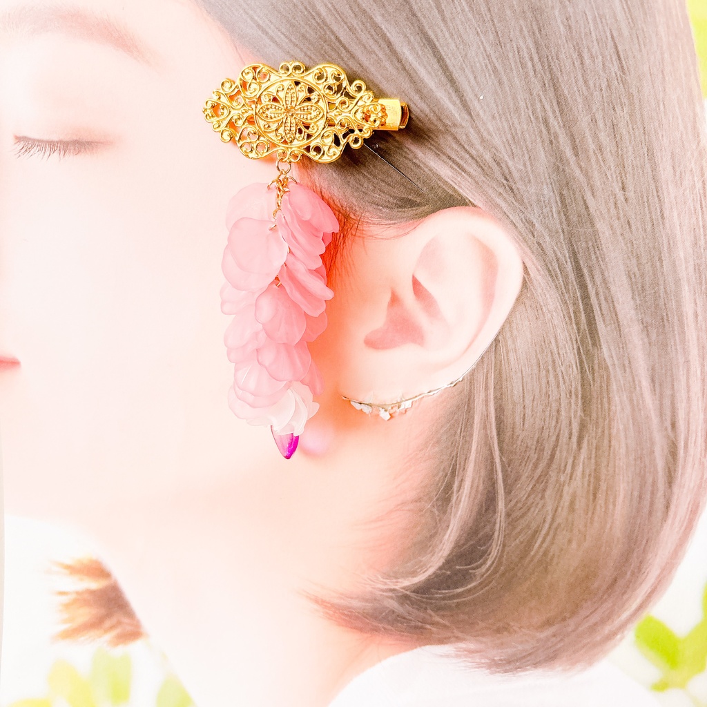 藤の花ヘアクリップ 桃