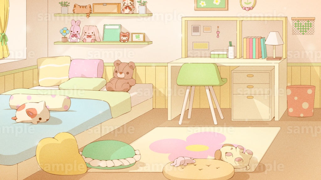 【 イラスト / 部屋素材 / 背景素材 】ぬいぐるみ部屋 1人部屋
