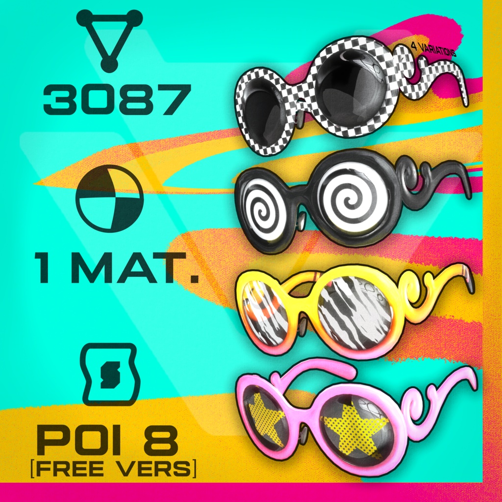 FREE RETRO SHADES PACK ¦ VRCHAT / UNITY / BLENDER ¦¦¦ レトロスタイルサングラス VR-Chat