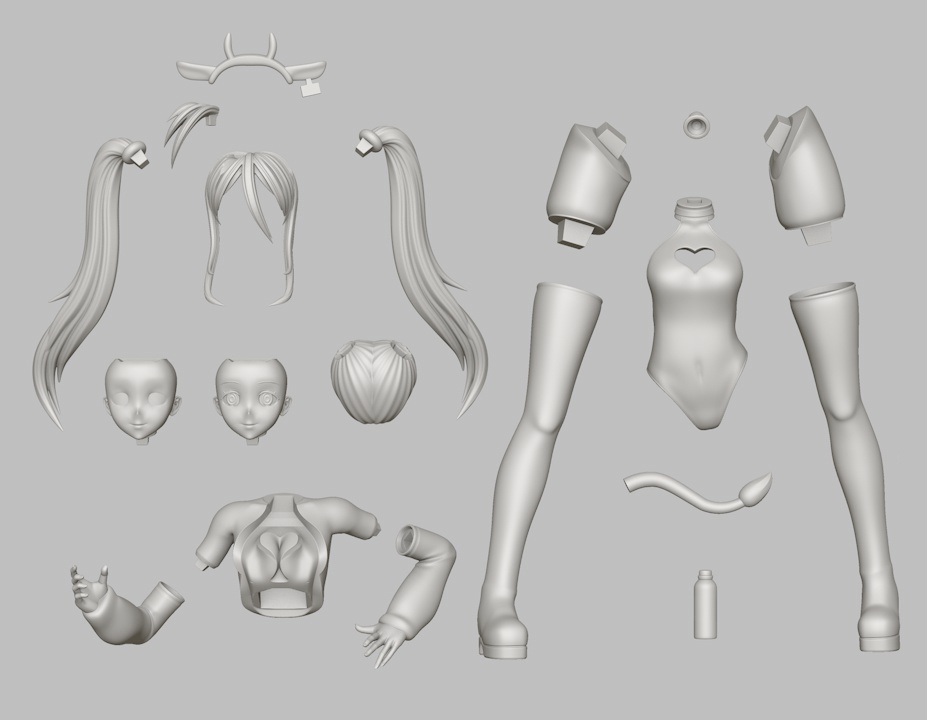 兎美ショーコさん(牛服) 3Dプリンタ用STLデータ