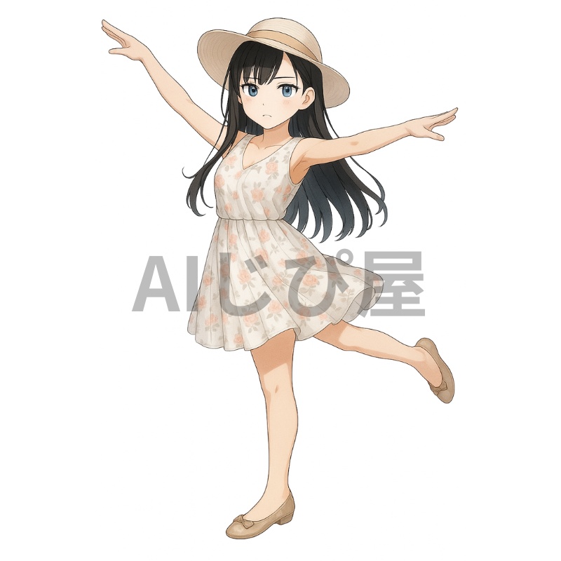 【AI生成】夏の花柄ワンピ少女・表情差分パック（全4種／成人キャラ）
