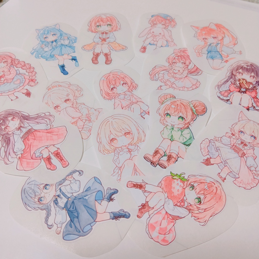 【D】かわいい水彩風イラストダイカットシール 15種30枚 ダイカットステッカー