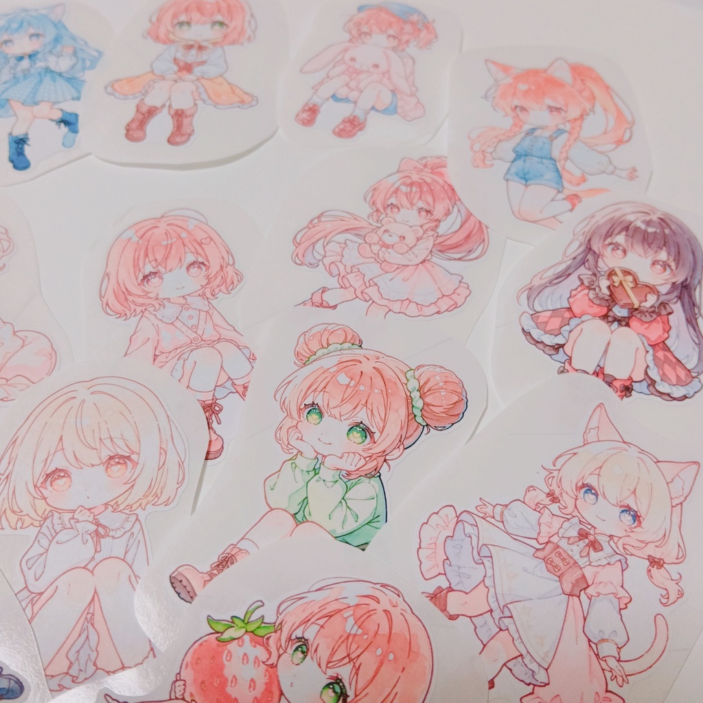 【D】かわいい水彩風イラストダイカットシール 15種30枚 ダイカットステッカー