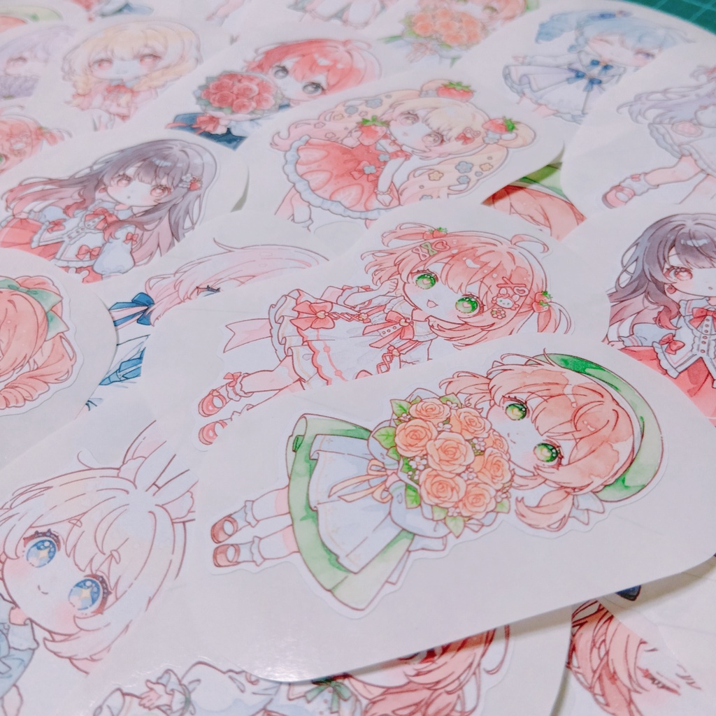 【C】かわいい水彩風イラストシール 15種30枚