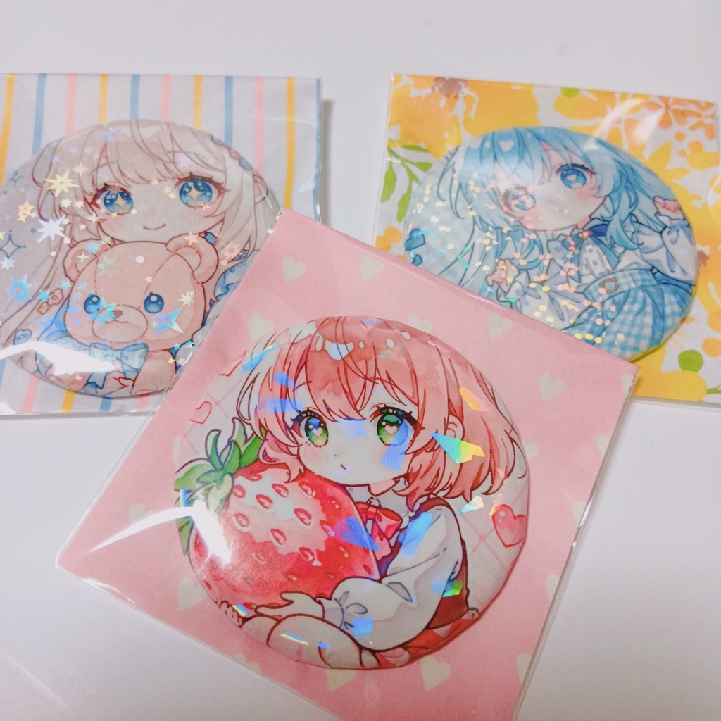 缶バッジ付き かわいい水彩風ダイカットシール 15種30枚×2 ABセット