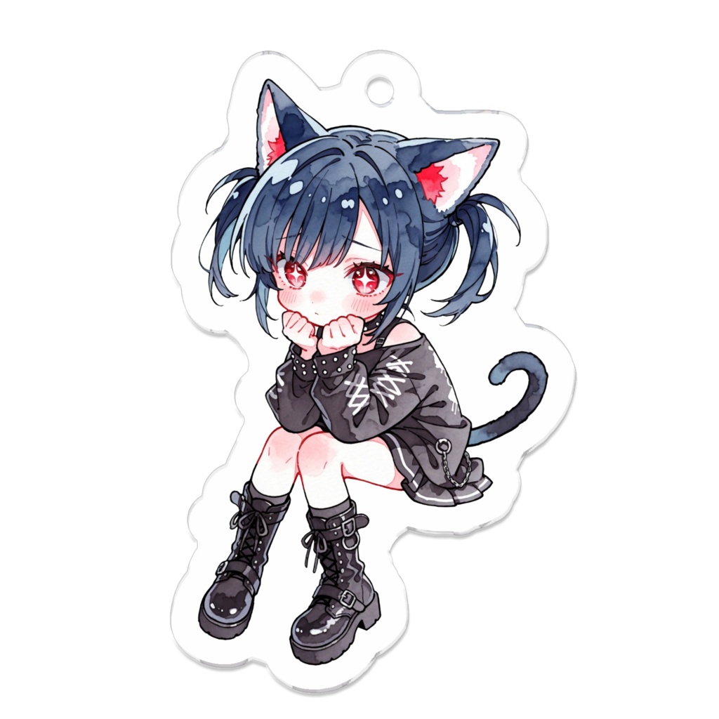 【猫耳パンク】水彩風アクリルキーホルダー