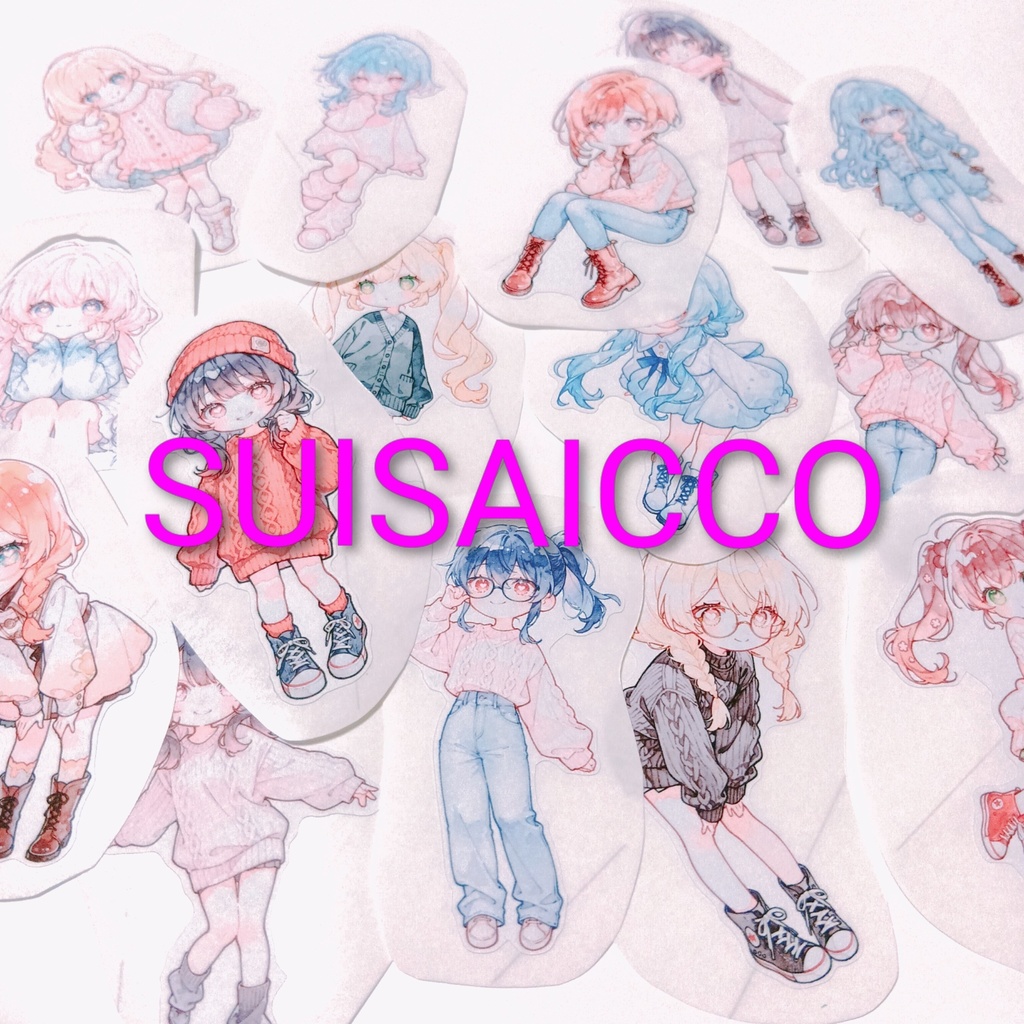 【F】水彩風 ダイカットシール 15柄30枚 suisaicco